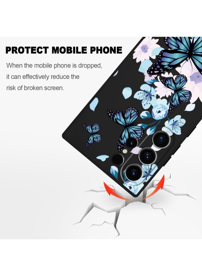 for Samsung Galaxy S24 Ultra Case Creative Design Flower Pattern Slim Soft Silicone Protective for Galaxy S24 Ultra Cover - Aurora Butterfly Black - Image 3